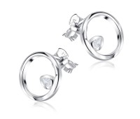 Circle Shaped With CZ Stone Silver Ear Stud STS-5495